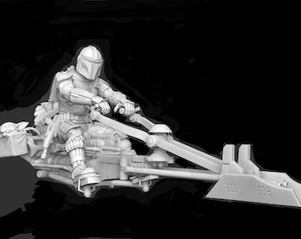 The Mando on speeder with the kid 28mm scale