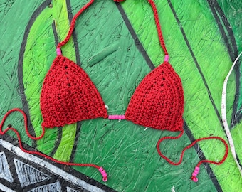 Handmade Red Nylon Bikini Top