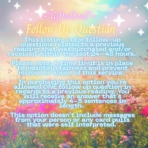 Follow Up Question- One Question Psychic Reading - Mini Reading - Tarot Reading- Intuitive- Please read listing in full!