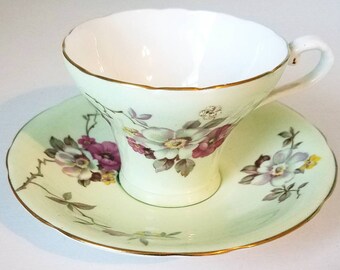 Aynsley Mint Green Floral Tea Cup and Saucer