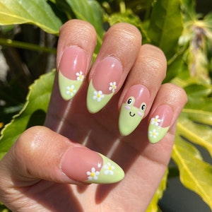 Cottage core green frog nails
