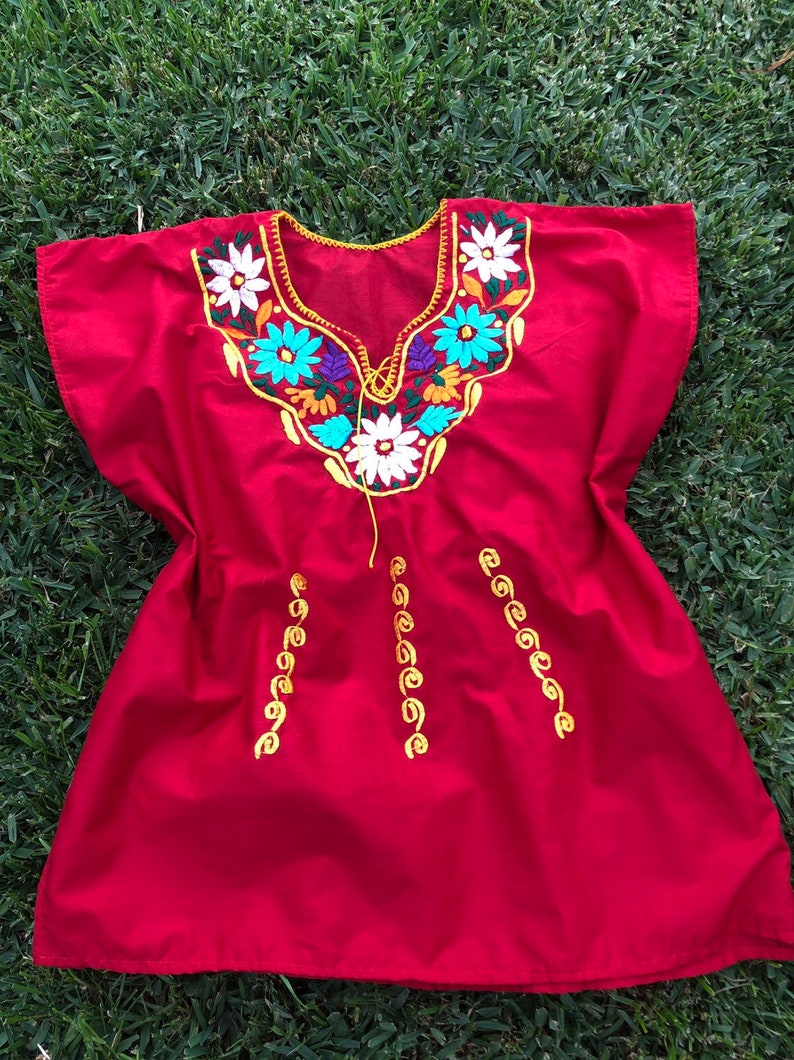 24at the bust waist area is free X Large Red Mexican Embroidered Blouse measures