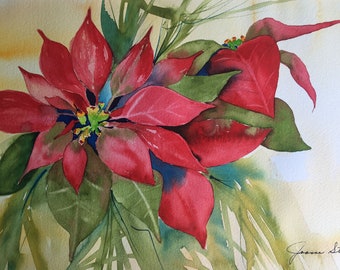Poinsettia painting | Etsy