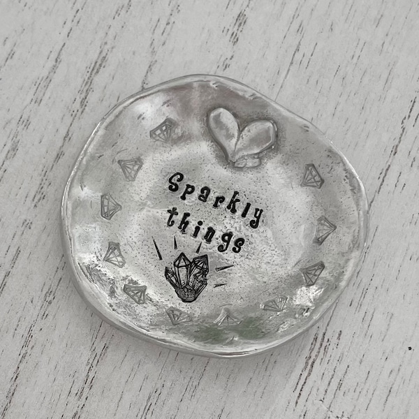 Pewter heart ring & earring dish / miniature trinket tray / shiny things / hello darling / personalized jewelry holder