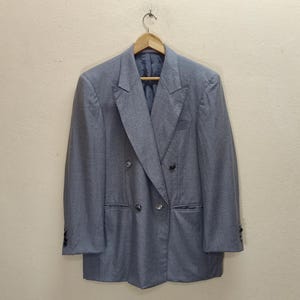LANVIN Classique Vintage Clothing Luxury Designer Wool Cashmere Cupra Lining Gray Notch Lapel Mother Of Pearls Buttons Double Breast Blazer