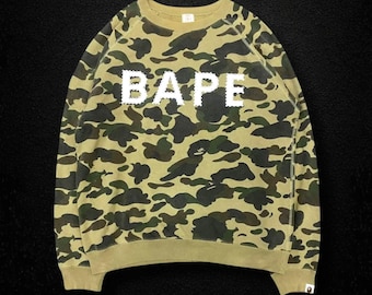 Rare 05 BAPE X SWAROVSKI 1st Camo Vintage Hypebeast Crewneck Sweatshirt A Bathing Ape Big Logo Nigo Crystal Collection Streetwear Green M