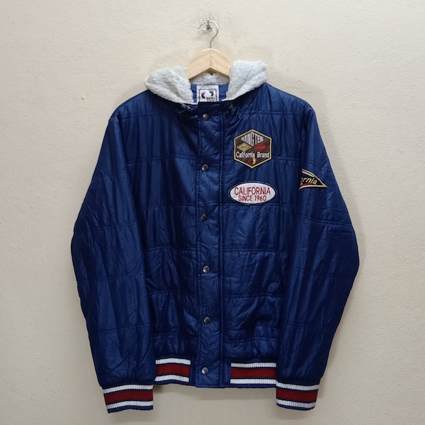 HANG TEN Vintage Clothing Embroidered Logo Patch Navy Color Blue Lining Full Zipper Button Up Sherpa L Large Size Hoodie Fleece Jacket.