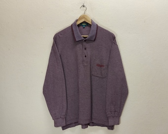 KENZO Golf Vintage Clothing Embroidery Logo Brown Color Button Long Sleeve L Size Polo.