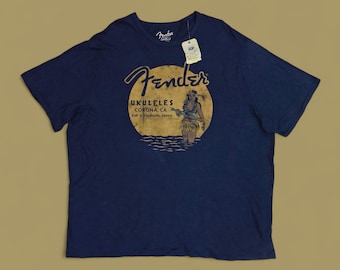 Dead Stock FENDER X LUCKY BRAND Vintage Ukuleles Corona Ca Hawaii Graphic Tee Retro Music Guitar Tropical Hula Girl Musicians Gift 3XL