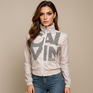 CALVIN KLIEN Jeans Vintage Clothing Millennium See Through Big Logo Spell Out Women's Full Zipper High Neck Windbreaker S Size Fit Jacket