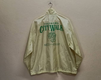 YOKOHAMA CITY WALK 80's Vintage Clothing Men's Women's Unisex's Thin Light Yellow Color Windbreaker Free Size Jacket
