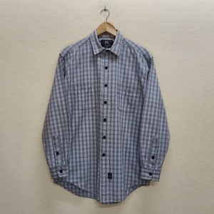 RRL DOUBLE RL Ralph Lauren 90&#39;s Vintage Gray Checkered Flannel Full Button Double Pockets Shirts.