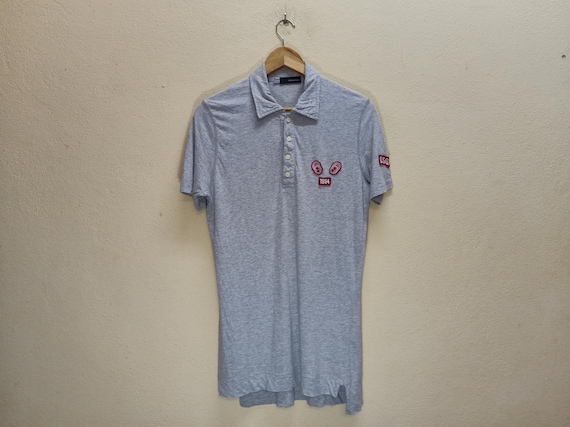 Dsquared2, 90s DSQUARED2 Made In Italy Vintage Clothing Embroidered Logo Patch Quater Button Gray Color Short Sleeve L Size Polo Shirt
