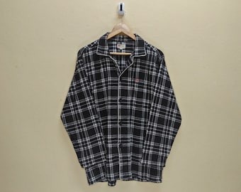 Koszule męskie EDWIN Vintage Clothing w kratę Tartan, w kolorze czarno-białym, z długim rękawem, w średnim rozmiarze, zapinane na guziki.
