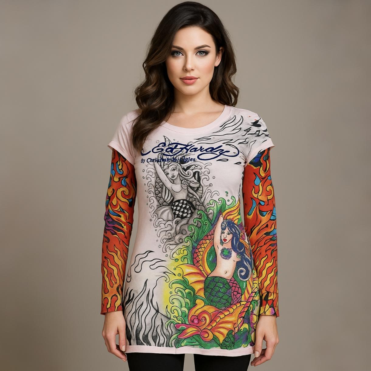 Vintage ED HARDY X Christian Audigier Women's Long Sleeve Graphic