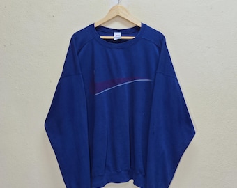90s Vintage NIKE Swoosh Logo Made In USA Navy Blue Crewneck Sweatshirt Men's Oversized Retro Jumper Y2K Streetwear Rare Athletic Clothing