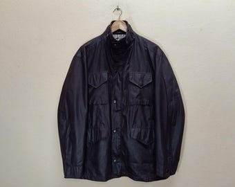 LYLE & SCOTT Black Label M65 Field Vintage Clothing Faux Leather Dark Brown Color Full Zipper Snap Button Multipockets LL Size Jackets