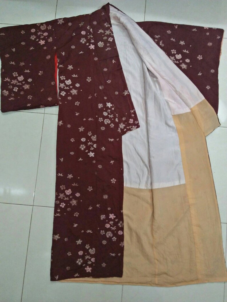 JAPANESE TRADITIONAL KIMONO Vintage Clothing Women/'s Dark Red Color Winter Summer Floral Pattern Long Robes.