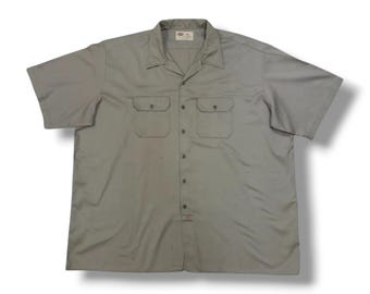 DICKIES Workwear Huge Vintage Clothing Men's Gray Color Full Button Up Short Sleeve Big Size 4XL Shirt