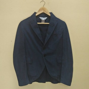 COMME DES GARCONS X Junya Watanabe Made In France 90s Denim Vintage Clothing Navy Blue Color Long Sleeve Full Button Up Blazer Coat Jacket.