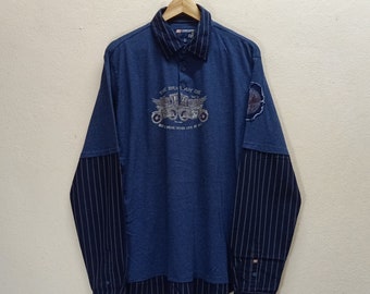 POINT ZERO Y2K Millennium Rare Vintage Clothing The Brave May Die But The Weak Never Live At All Navy Color Long Sleeve XL Size Polo Shirt.
