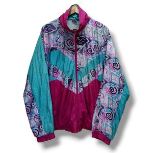 PLAYCREW Vintage 80&#39;s Clothing Multicolor Colorful Full Zipper XL Size Windbreaker Sportswear Cotton Nylon Track Joggers Suit Jacket