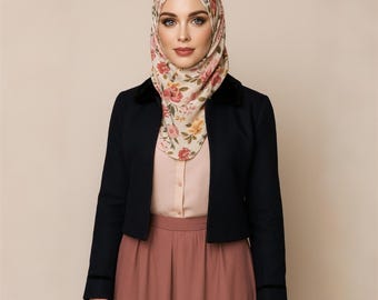 Vintage 90s PIERRE BALMAIN By Isetan Japan Navy Cropped Jacket with Velvet Collar Minimalist Elegant Designer Blazer Paris Fashion Size M