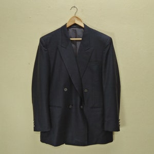 LANVIN Paris Vintage Clothing Wool Men&#39;s Dark Gray Color Long Sleeve Full Button Coats Blazers.
