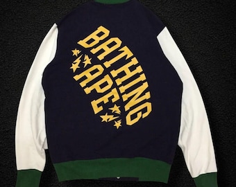 BAPE STAR Vintage Varsity Jacket A Bathing Ape Classics Big Logo Rare Streetwear Bomber Retro Hip Hop Unisex Designer Outerwear M Size Navy