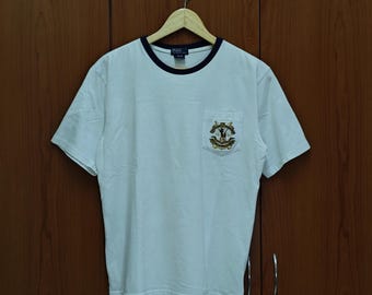 POLO by RALPH LAUREN Vintage Crest Pocket Embroidered No. 3 T-Shirt Men’s M White Ringer Tee Made in Sri Lanka 2000s Preppy Retro Streetwear