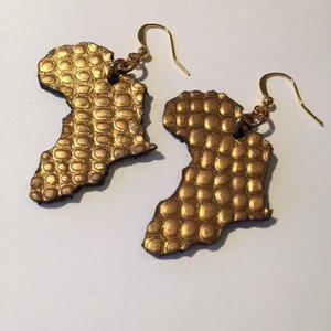 GOLD LEATHER AFRICA earrings, Africa map earrings, gold earrings, handmade earrings, laser cut earrings