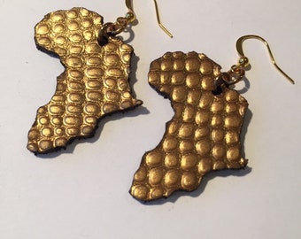 Pendientes GOLD LEATHER AFRICA, pendientes de mapa de Africa, pendientes de oro, pendientes hechos a mano, pendientes cortados con láser