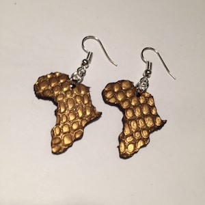 GOLD LEATHER EARRINGS, Africa map earrings, genuine leather earrings, small lightweight earrings