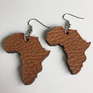 TAN LEATHER AFRICA map shape earrings made of genuine leather the black leather backing for a beautiful finish