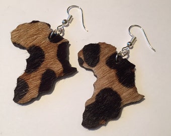 LEOPARD PRINT AFRICA earrings, fury hide earrings, genuine leather earrings, lightweight earrings, hairy earrings