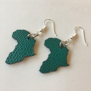 SMALL GREEN AFRICA earrings, genuine leather earrings, Africa shape, timeless design