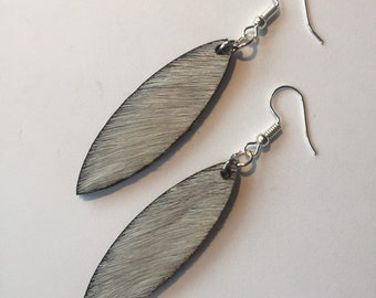 LONG THIN EARRINGS, leather earrings, thin leaf earrings, handmade earrings, fur hide earrings, laser cut earrings