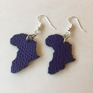 BLUE AFRICA EARRINGS, genuine leather earrings, africa map earrings, afro style, lightweight, small size