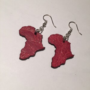 PINK LEATHER AFRICA map earrings, lightweight leather earrings, genuine leather earrings, statement earrings
