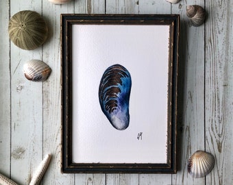 ART PRINT of Shell original watercolor painting, seashell, coastal cottage decor, gallery wall art, unframed 5”x7”