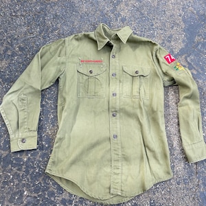 Vintage Boy Scout Uniform Shirt, 1980s Long Sleeve, Youth Large, Sanforized