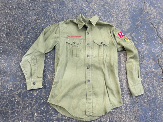 Vintage 1960's Boy Scout Uniform Sash Olive Green 12 Patches Hand