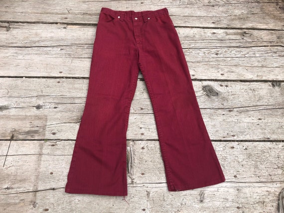 Vintage Jeans, Maverick, Red, 1970's Flared Pants… - image 1