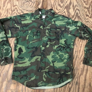 Vintage Camouflage Shirt, Woodland Camo, Five Brothers, Size Large