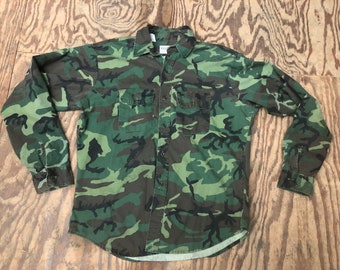 Vintage Camouflage Shirt, Woodland Camo, Five Brothers, Size Large