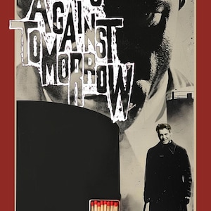 May include: A black and white poster with the text "Odds Against Tomorrow" in white letters. The poster features a man in a black coat and a matchbook with the number "10" on it.