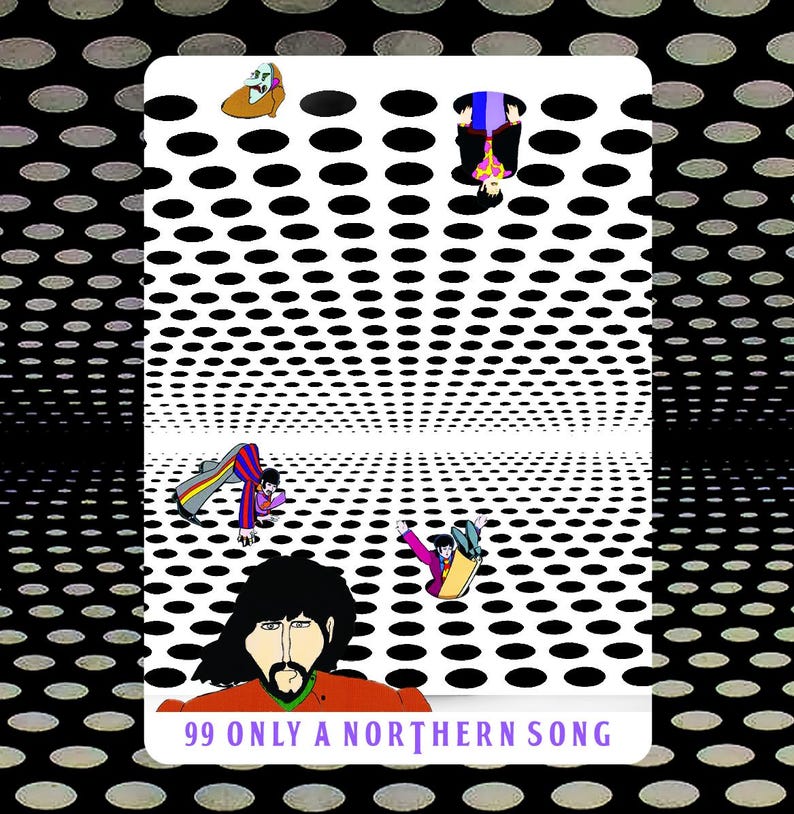 May include: An illustration with a white background featuring cartoon figures and the text "99 ONLY A NORTHERN SONG". The figures are in various poses, with a black and white dotted pattern in the background.