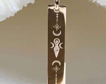 goddess necklace • Divine Goddess pendant 40x8mm gold plated • wicca necklace • witch jewelry • moon necklace • goddess jewelry