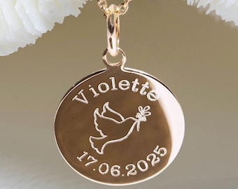 baptism necklace • médaille de baptême fille 17mm • baptism gift • baptism baby • baptism jewelry • catholic gift • birth gifts • name gifts