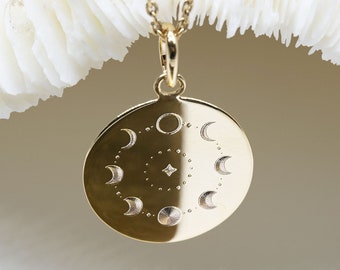 Bijou féminin sacré • pendentif MOON CYCLE 17mm • moon phases necklace • Collier Phase Lune • bijou celeste étoile • moon cycle necklace